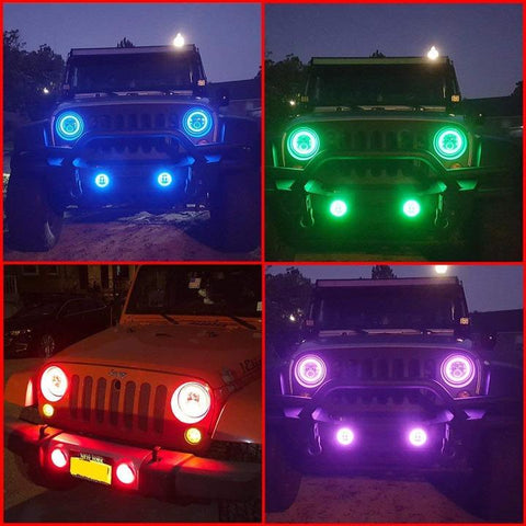 LED Headlight & 4 inch RGB Fog Lights for Jeep