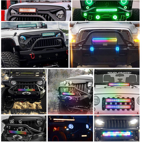 Chasing RGB Halo LED Light Bar, with Strobe Flashing Modes Spot Flood Combo Beam on Truck ATV UTV Jeep Off-Roading (8)
