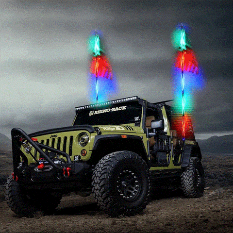 Dual Remote Control RGB LED Whip Light with Flag Pole Jeep off road led lights