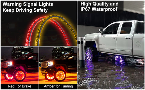 Beatto 14-18 2-Rows LED Flows Adjustable Wheel Ring Lights, LED Chases  Dancing Color with Braking &Turn Signal for Truck, APP&IR Control