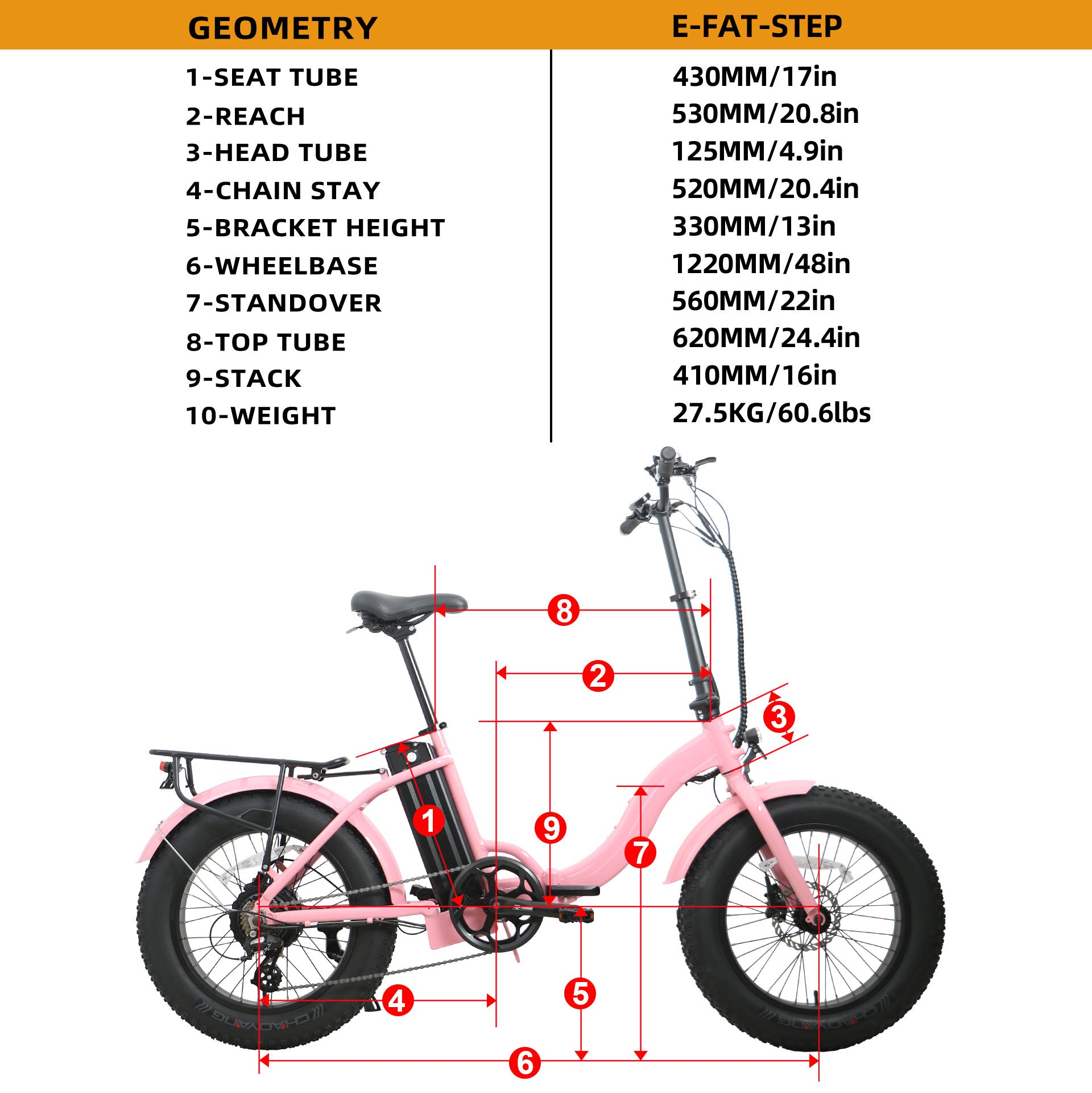 Moped style E-bike Eunorau E-Fat-Step
Geometry