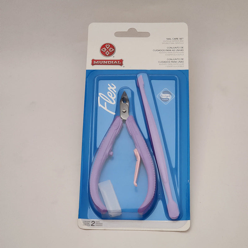 Mundial 168-FL Flex Cuticle Nipper & Double nail Spatula Purple Color