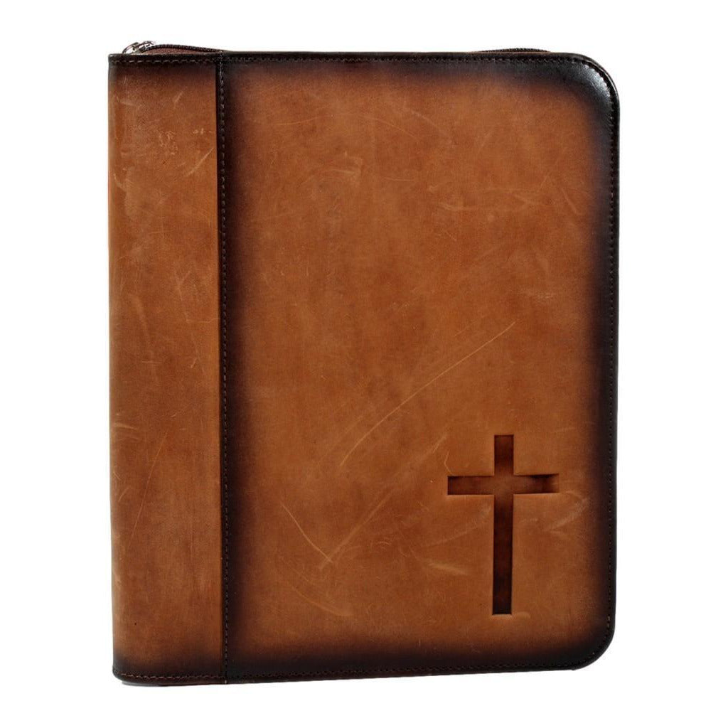 Nocona Stained Cross Zip Closure Brown Bible Cover