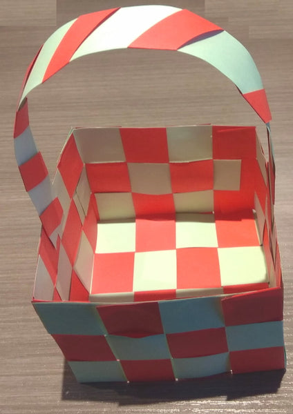 a finished DIY woven paper basket