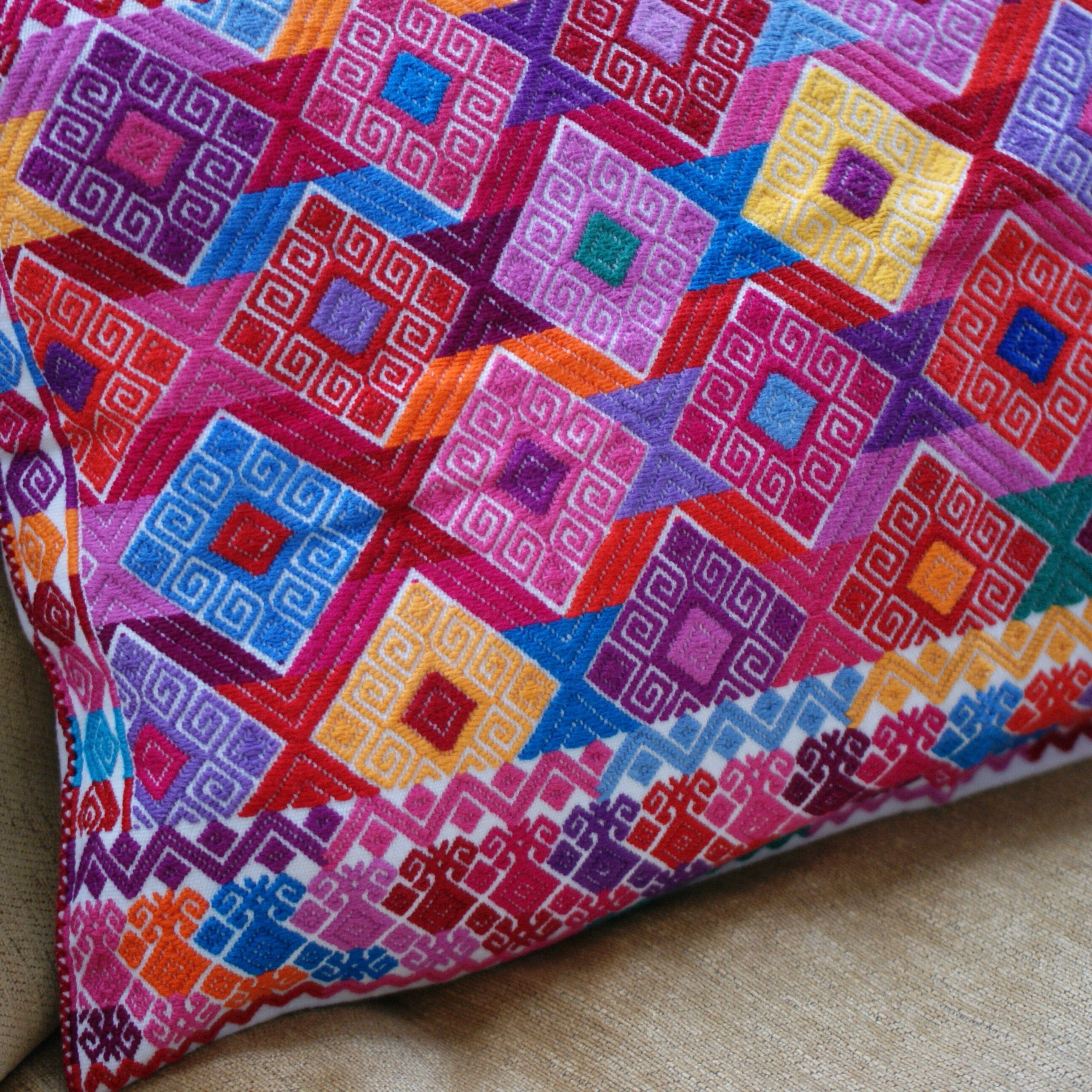 Chiapas Handwoven Lumbar Pillow, Multi-Colored Diamonds