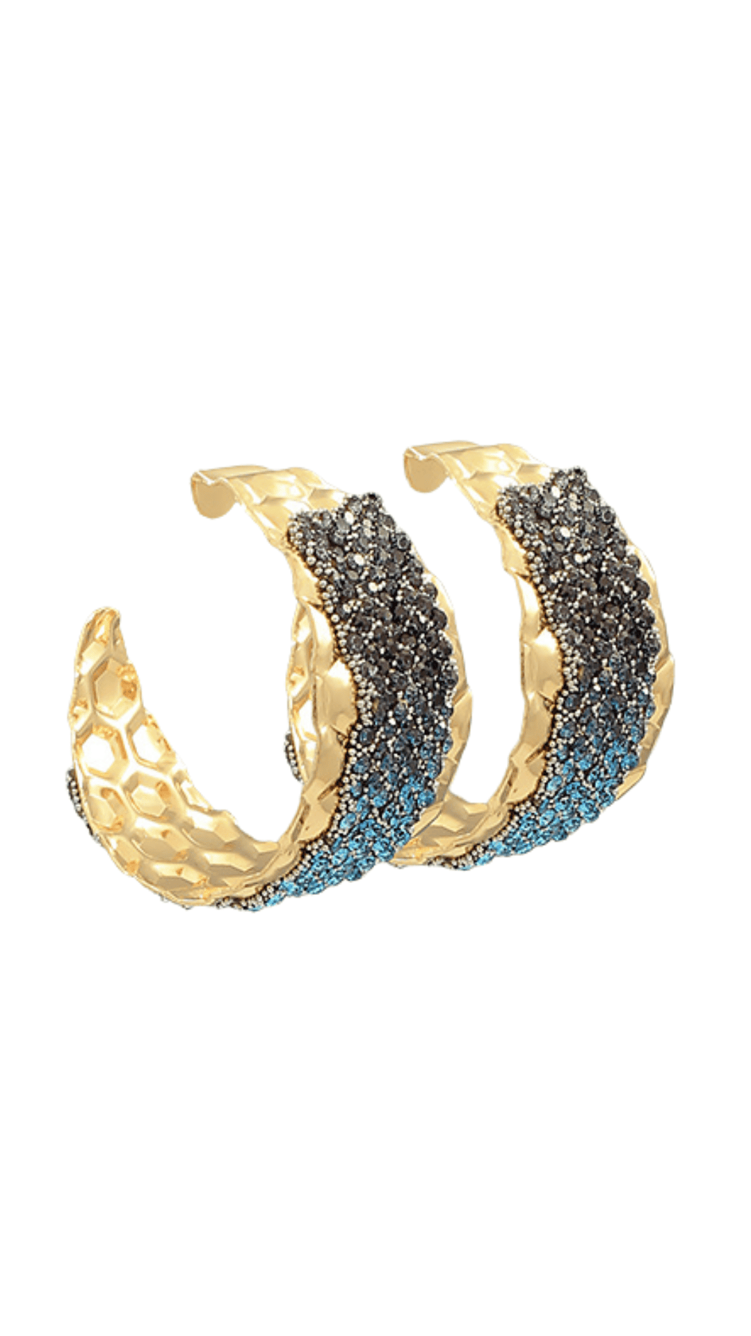 Pave Gradient Metal Hoops-Turquoise