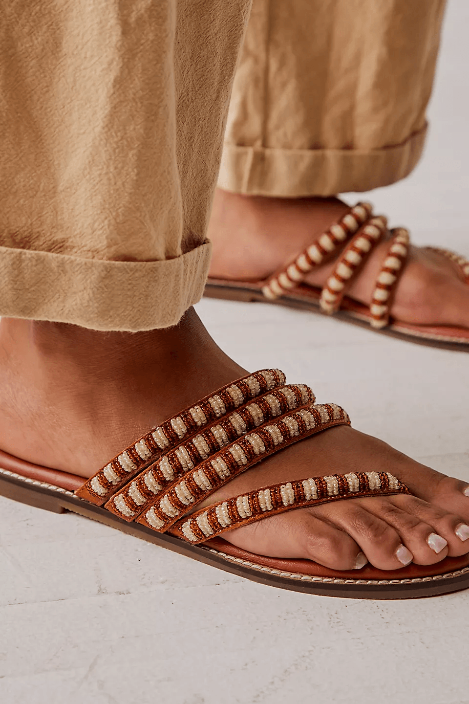 Beatrice Beaded Flat Sandal-Bronzer/Natural FINAL SALE