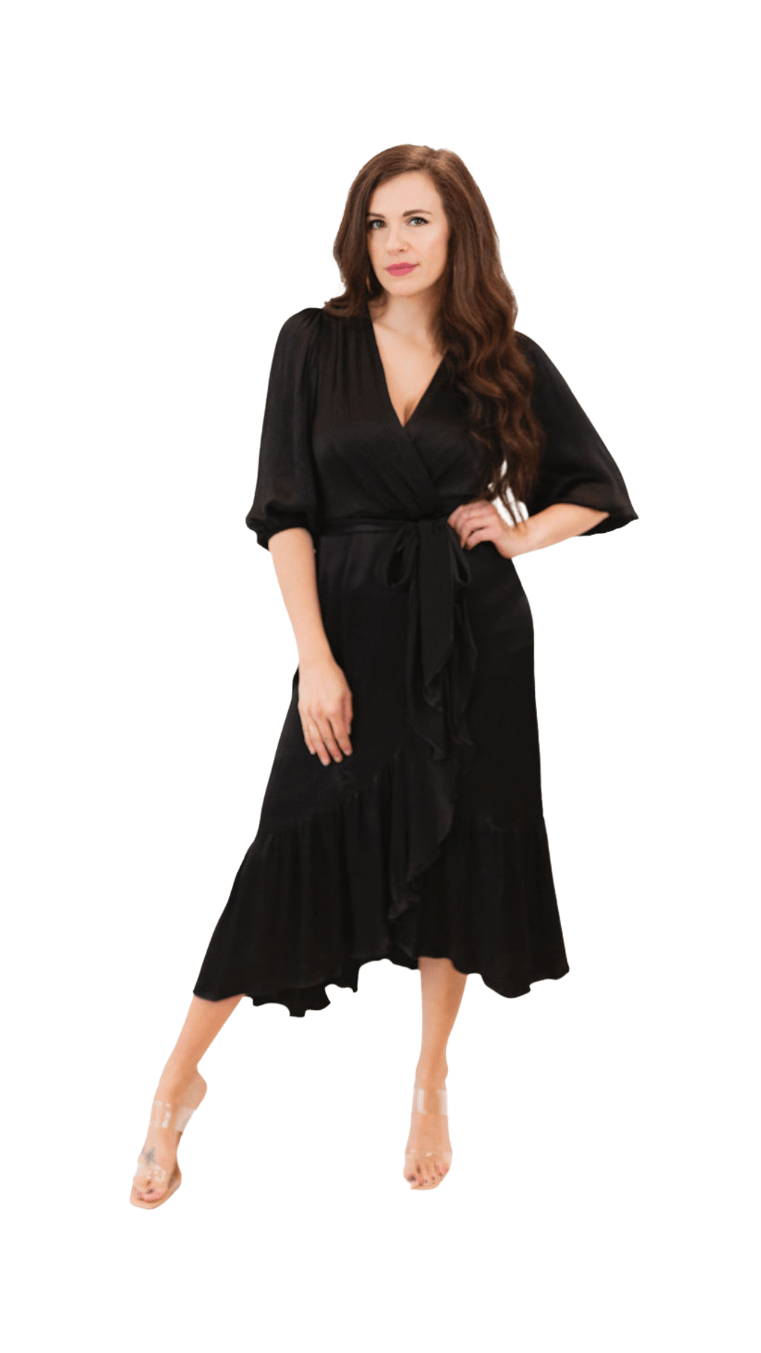 Ruffle Surplice Dress- Black FINAL SALE