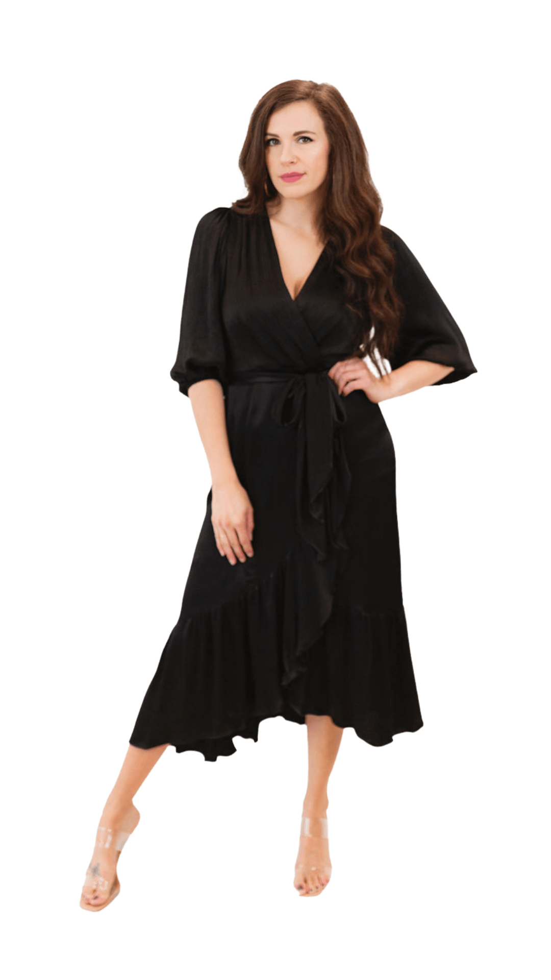 Ruffle Surplice Dress- Black FINAL SALE