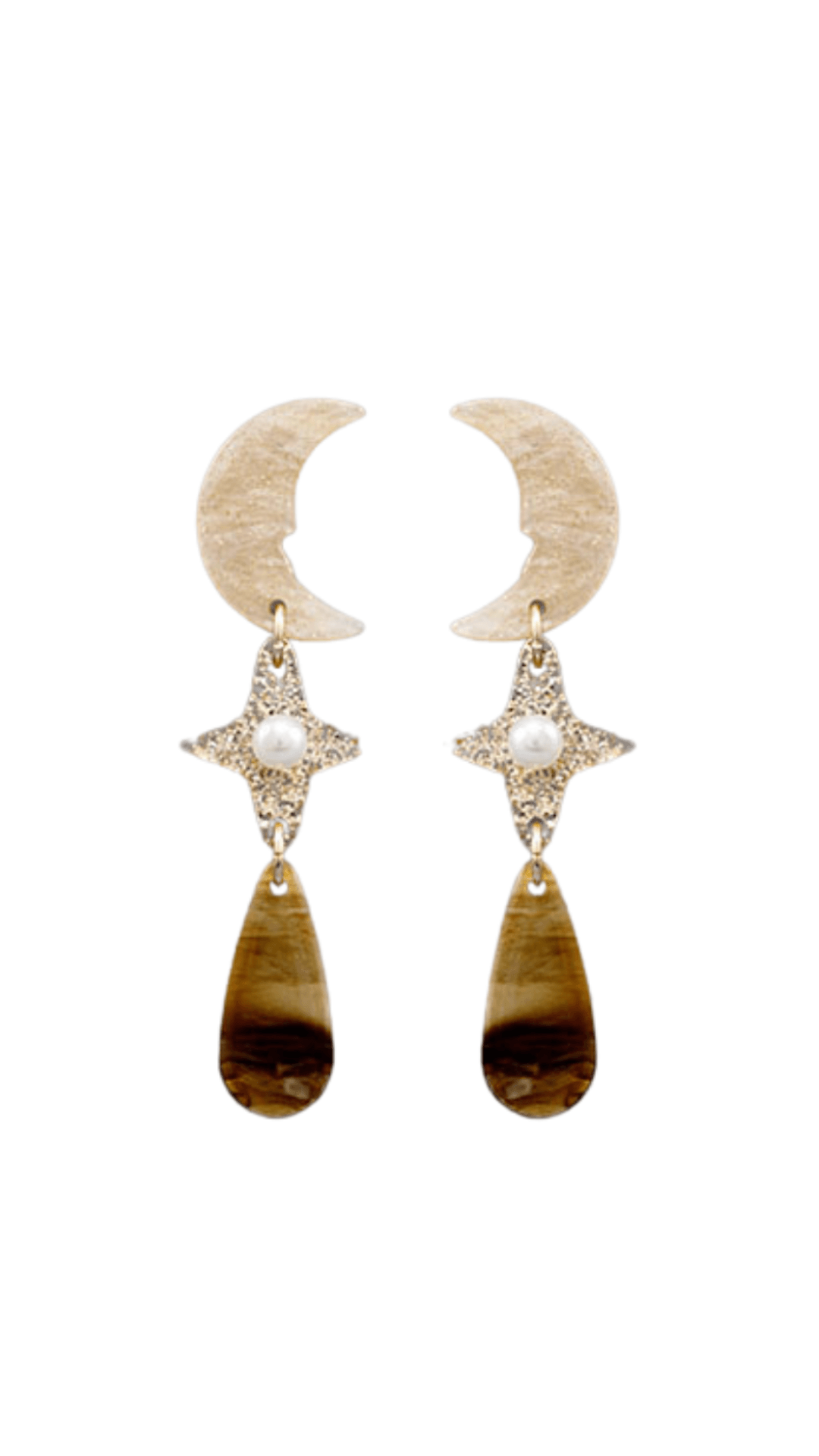 Acrylic Moon & Star Earrings-Natural
