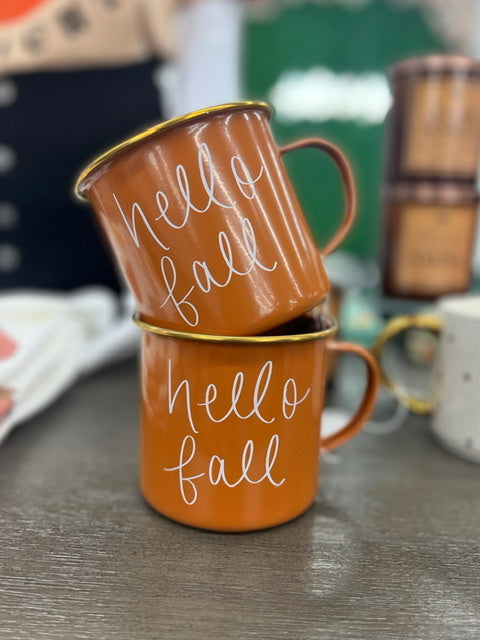 Hello Fall Burnt Orange Campfire Coffee Mug - 18 oz
