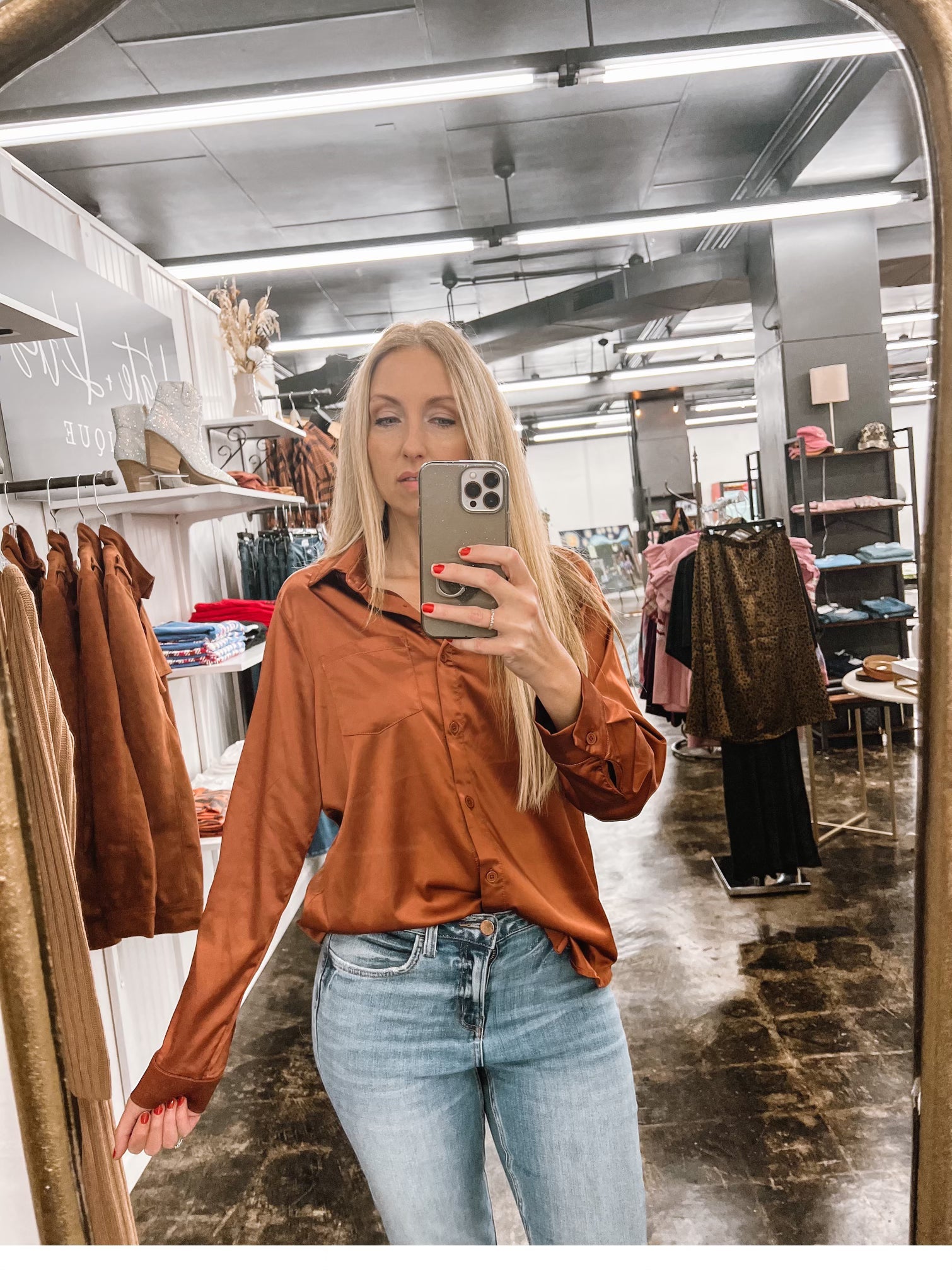 Satin Boss Babe Top-Rust