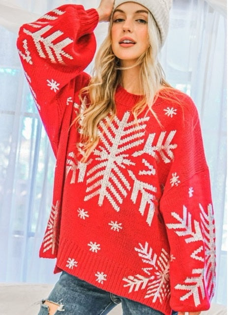 Snowflake Sweater- Red