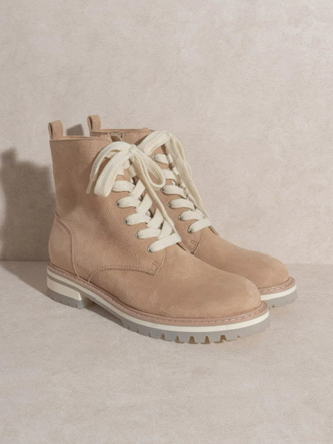 THE TATUM NUDE LACE UP COMBAT BOOT