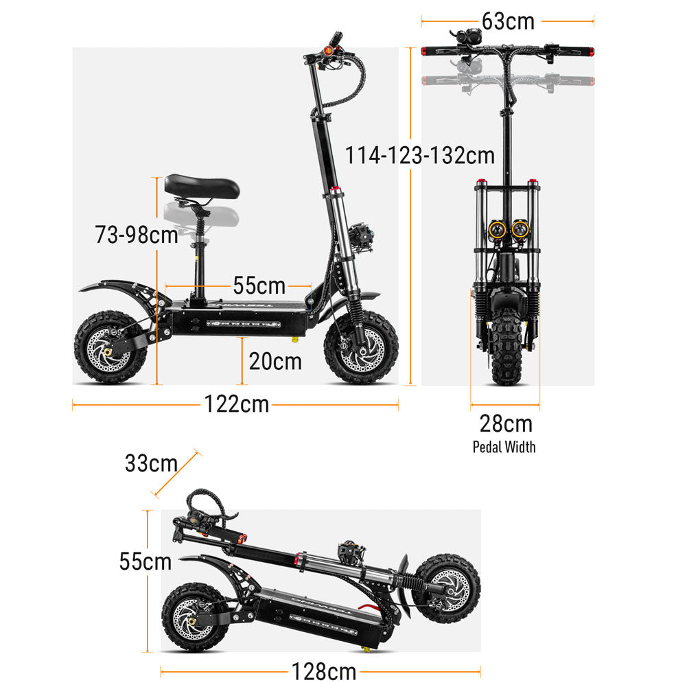 Geometrie des Teewing X4 5600W Elektrorollers mit zwei Motoren