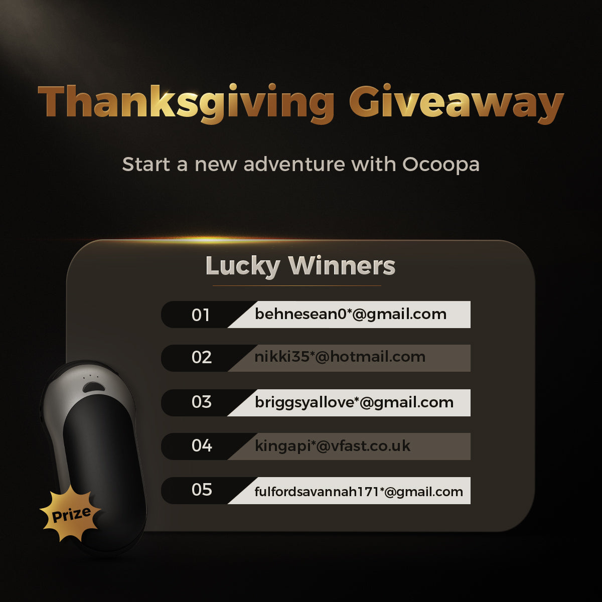 ocoopa thanksgiving giveaway-webbplatsprenumeranter luckydraw vinnare i omgång 1
