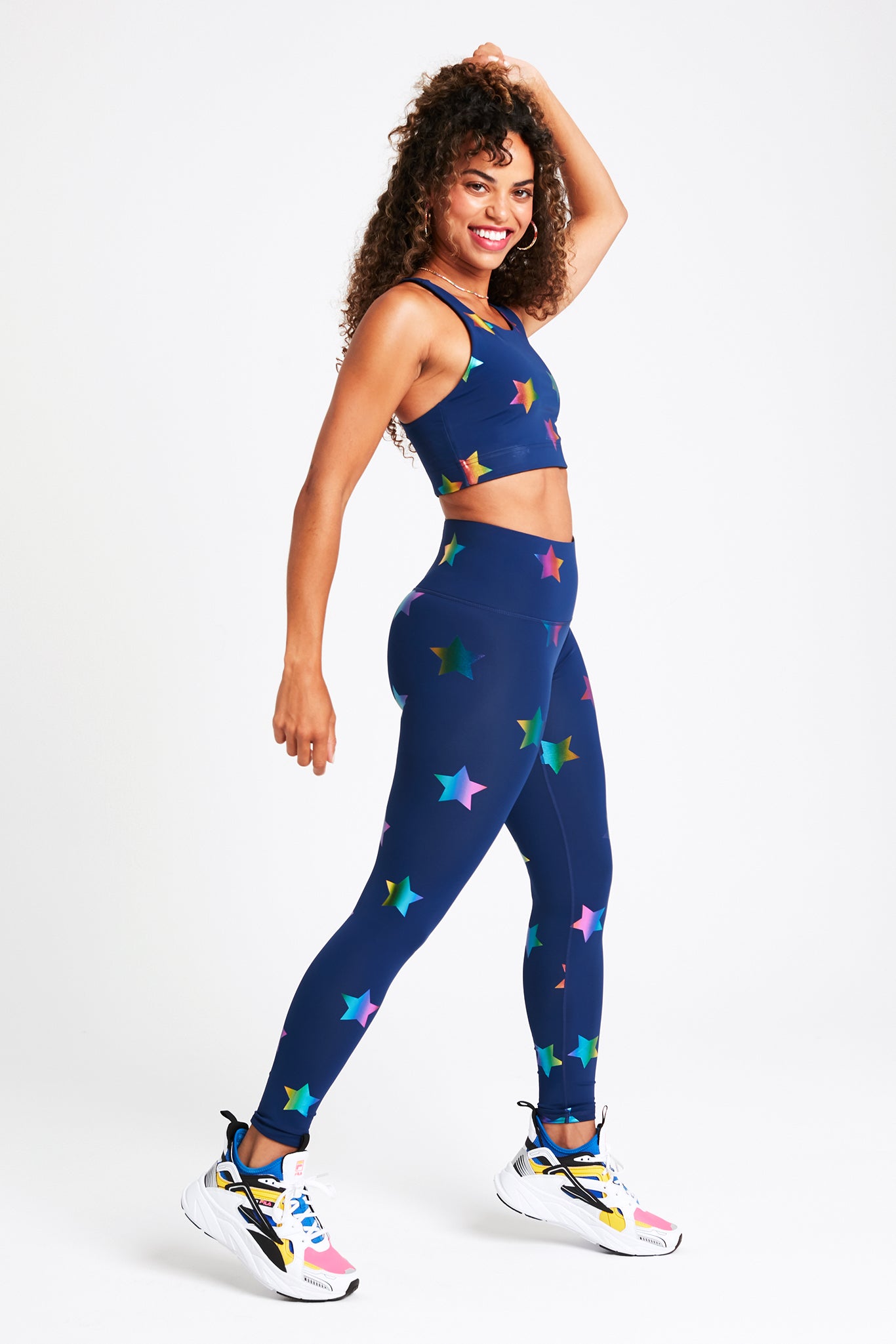 UpLift Leggings in Navy Rainbow Star Foil with Super-High Band