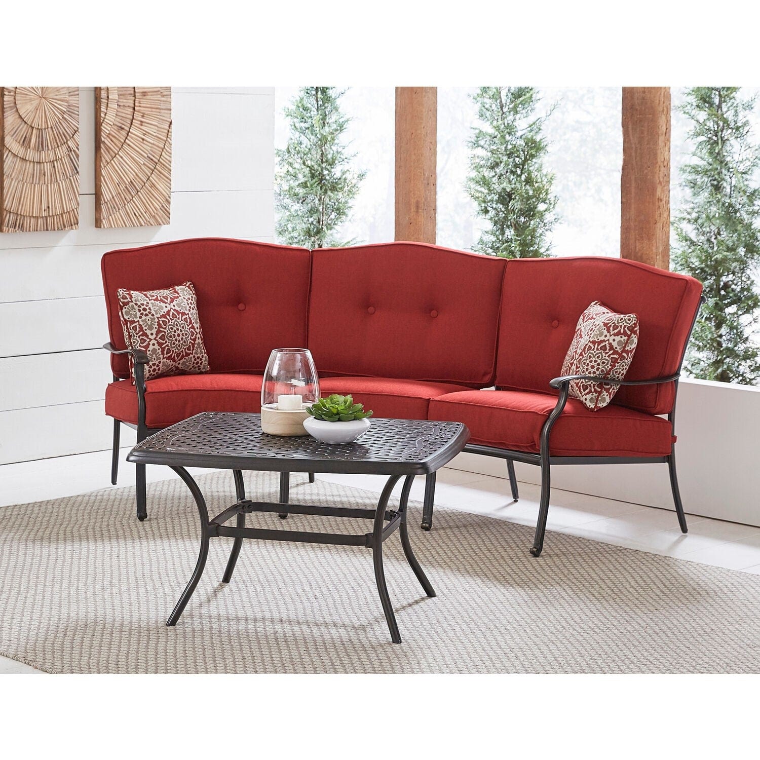 Hanover - Traditions 4-Piece Aluminum Patio Conversation Set with Red Cushion, Cast-Top Coffee Table, Sofa and 2-Rockers | TRAD4PCCT-RED