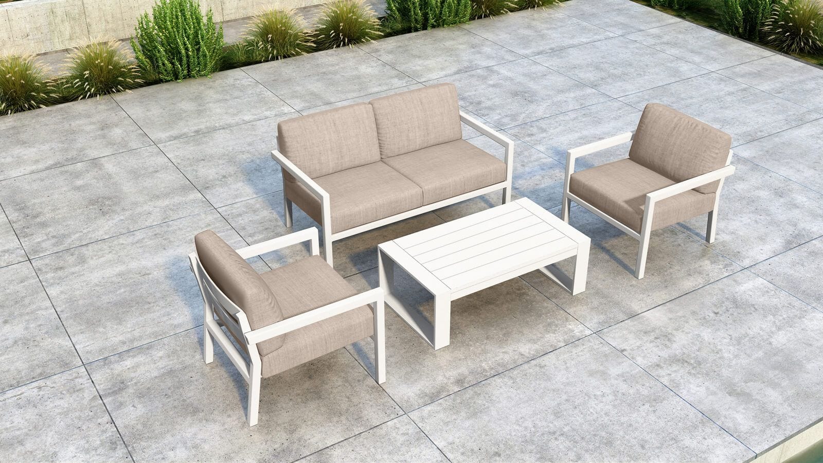 Harmonia Living - Pacifica 4 Piece Sofa Set | 1 Loveseat | 2 Club Chair | 1 Coffee Table | HL-PAC-WHT-4SS