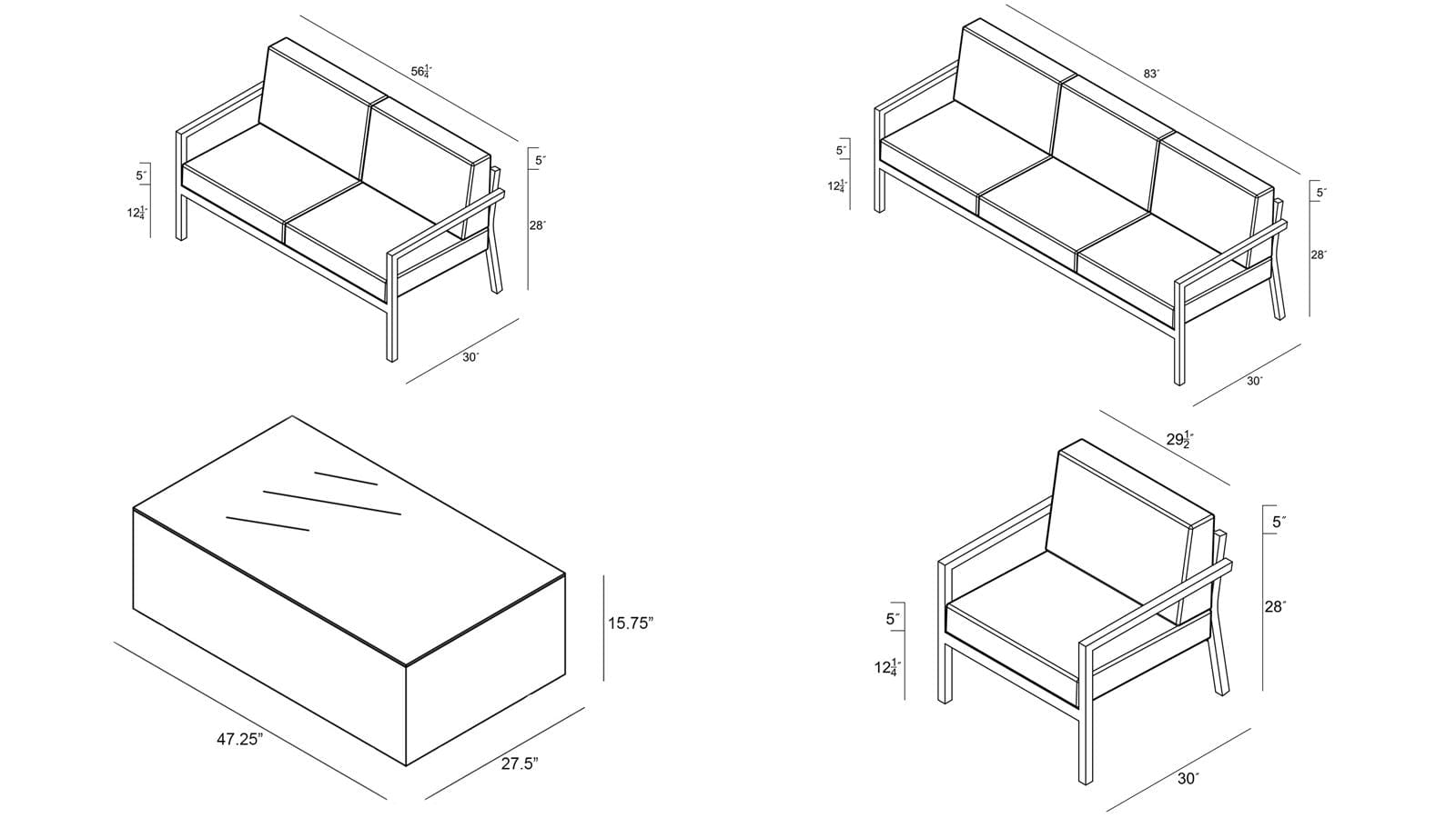 Harmonia Living - Pacifica Mason 4 Piece Sofa Loveseat Set | HL-PAMAS-WHT-4SLSS