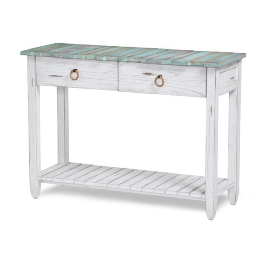 NEW Picket Fence Console Table - Distressed Bleu & White