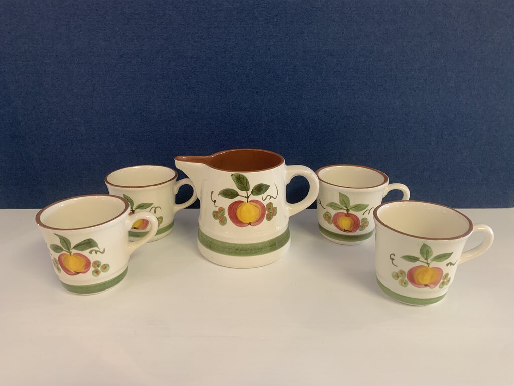 SET 5-Pc Vintage Stangl Apple Blossom Pitcher & Mugs