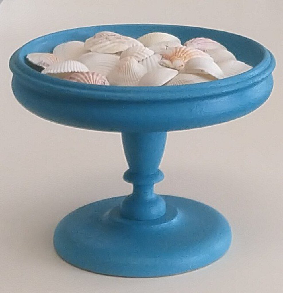 Hand-Painted Turquoise Pedestal Bowl with Shells