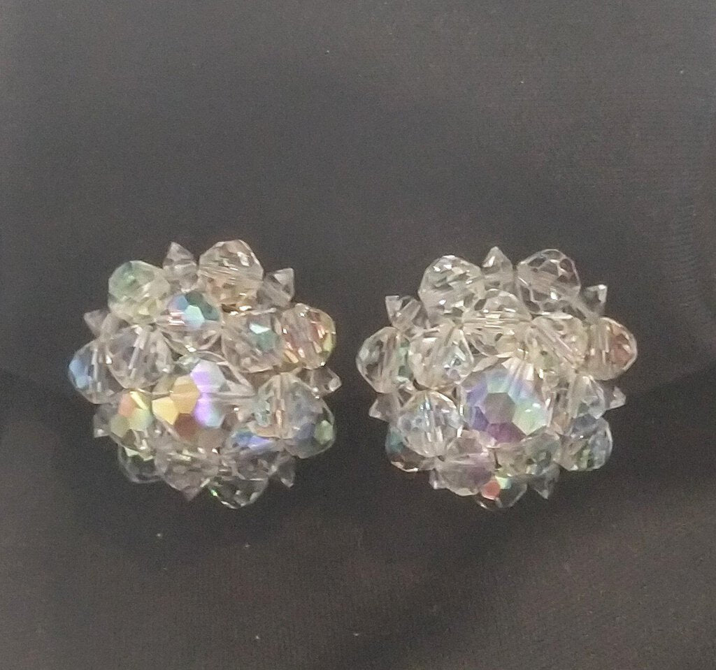 Round Iridescent Clip On Earrings