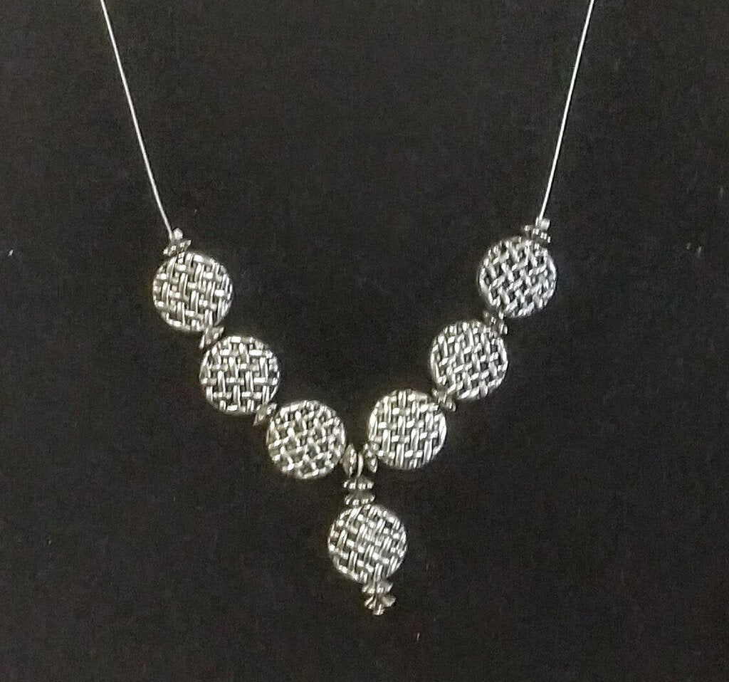 Silvertone Necklace with Braided Round Silver Design