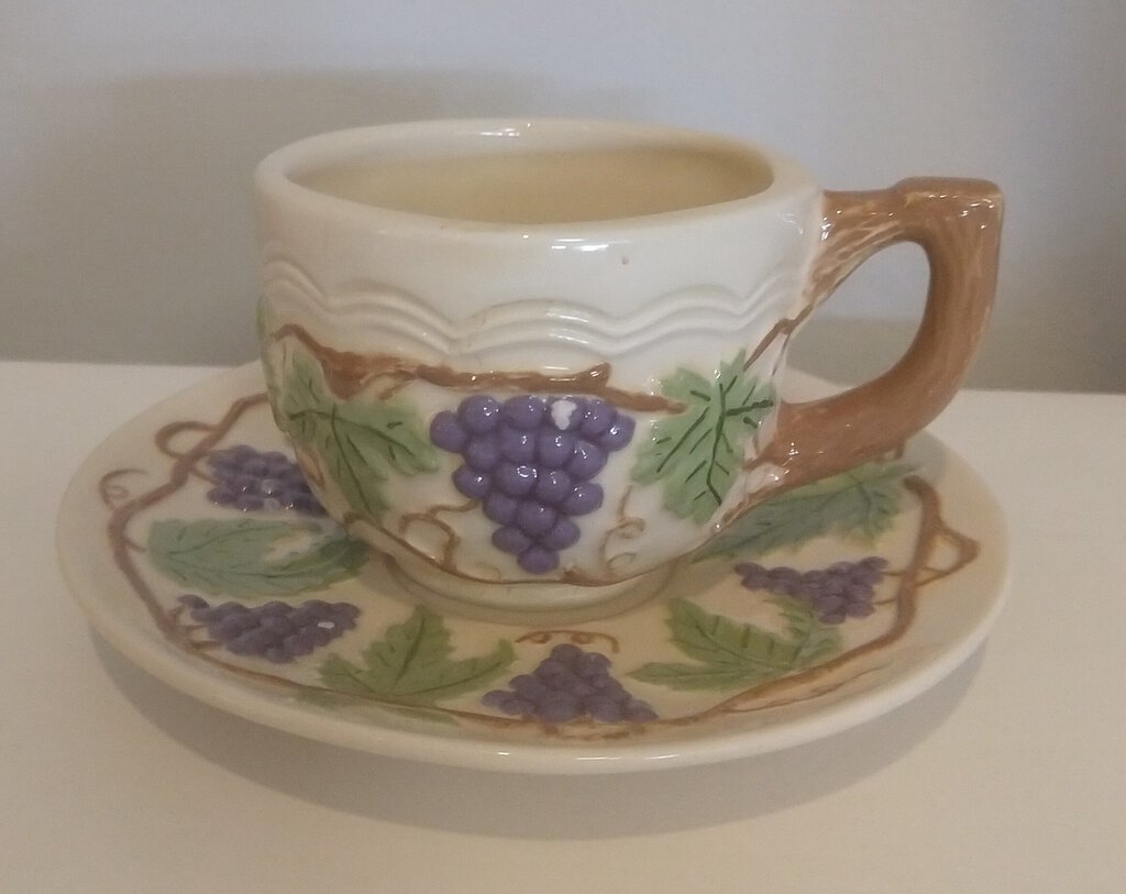 Vintage Handcrafted Grape Relief Tea Cup and Saucer