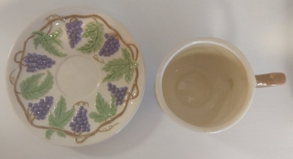 Vintage Handcrafted Grape Relief Tea Cup and Saucer