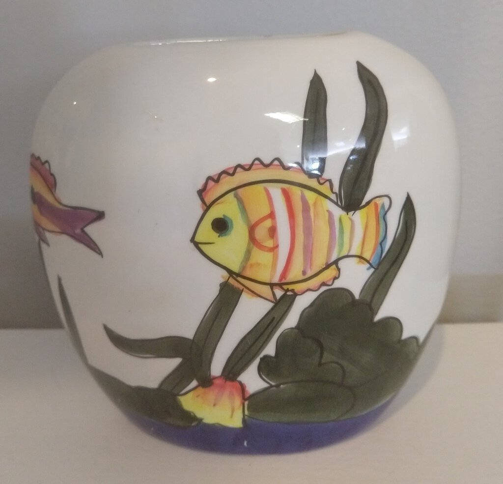 Ceramic Vase - Hand-painted Fish Design