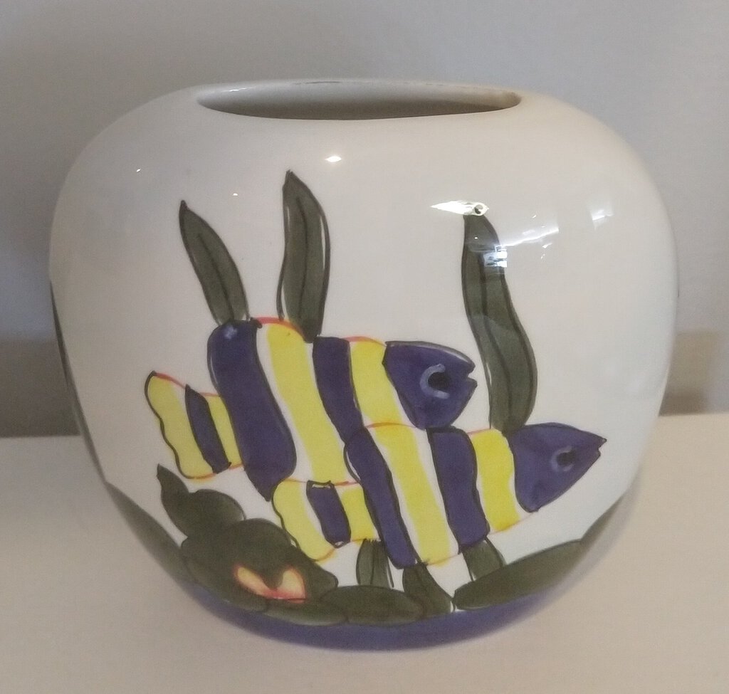 Ceramic Vase - Hand-painted Fish Design