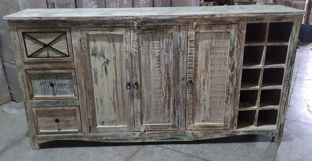 NEW Whitewashed Reclaimed Sideboard with Wine Rack s-rcw-018