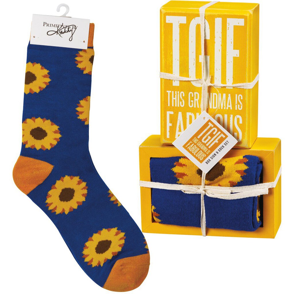 NEW TGIF This Grandma Box Sign And Sock Set - 108522