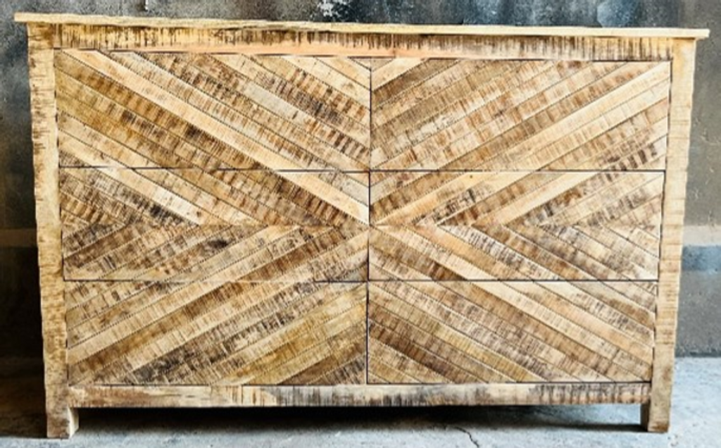 NEW Natural Mango Herringbone 6 Drawer Dresser - T-16