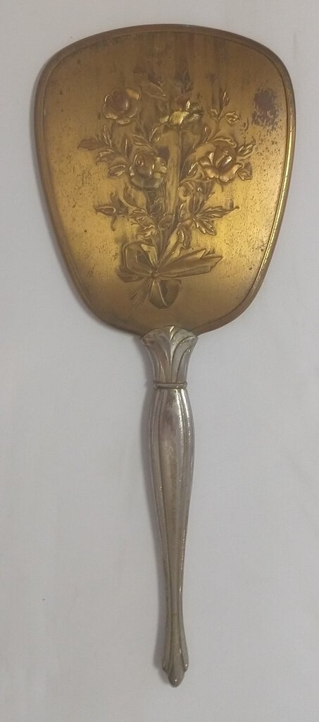 Vintage Hand Mirror - Gold Floral Design