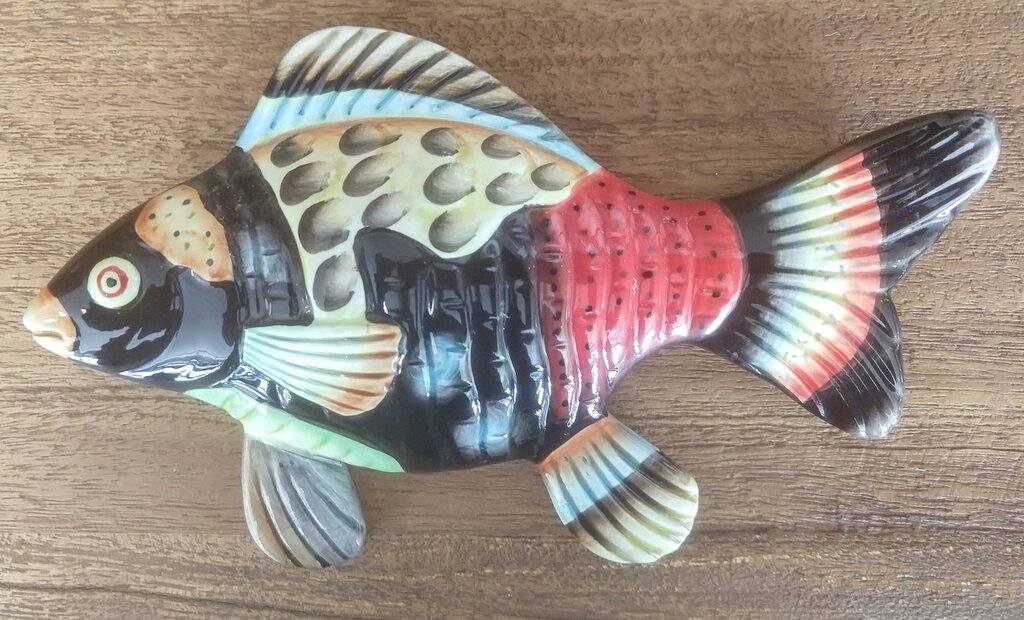 Ceramic Handpainted Fish Wall Decor - Black Multi