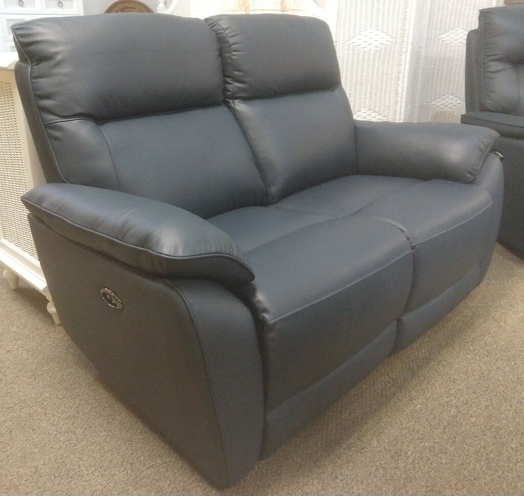 NEW Leather Dual Power Reclining Loveseat - Navy - RS-777