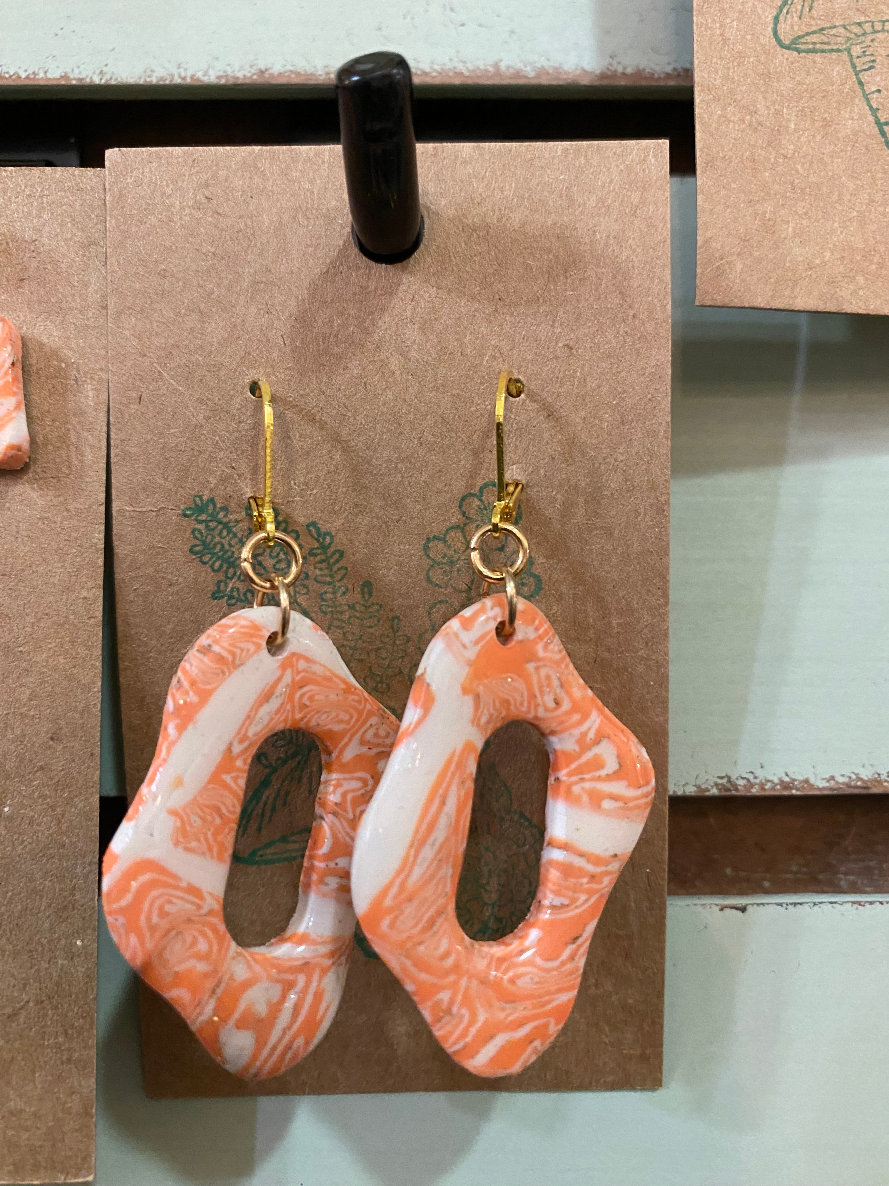 Orange and White Clay earrings