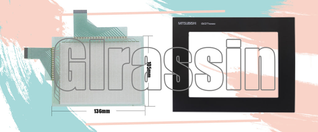 Touch Screen and Protective Flim for Mitsubishi HMI GT1050-QBBD Replacement