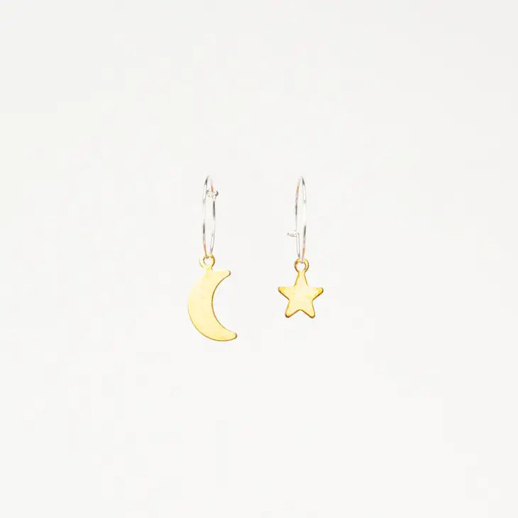 Moon and Star Mini Charm Hoop