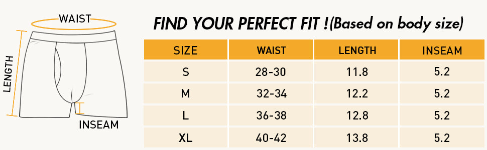 sizing guide for men's breathable boxer briefs