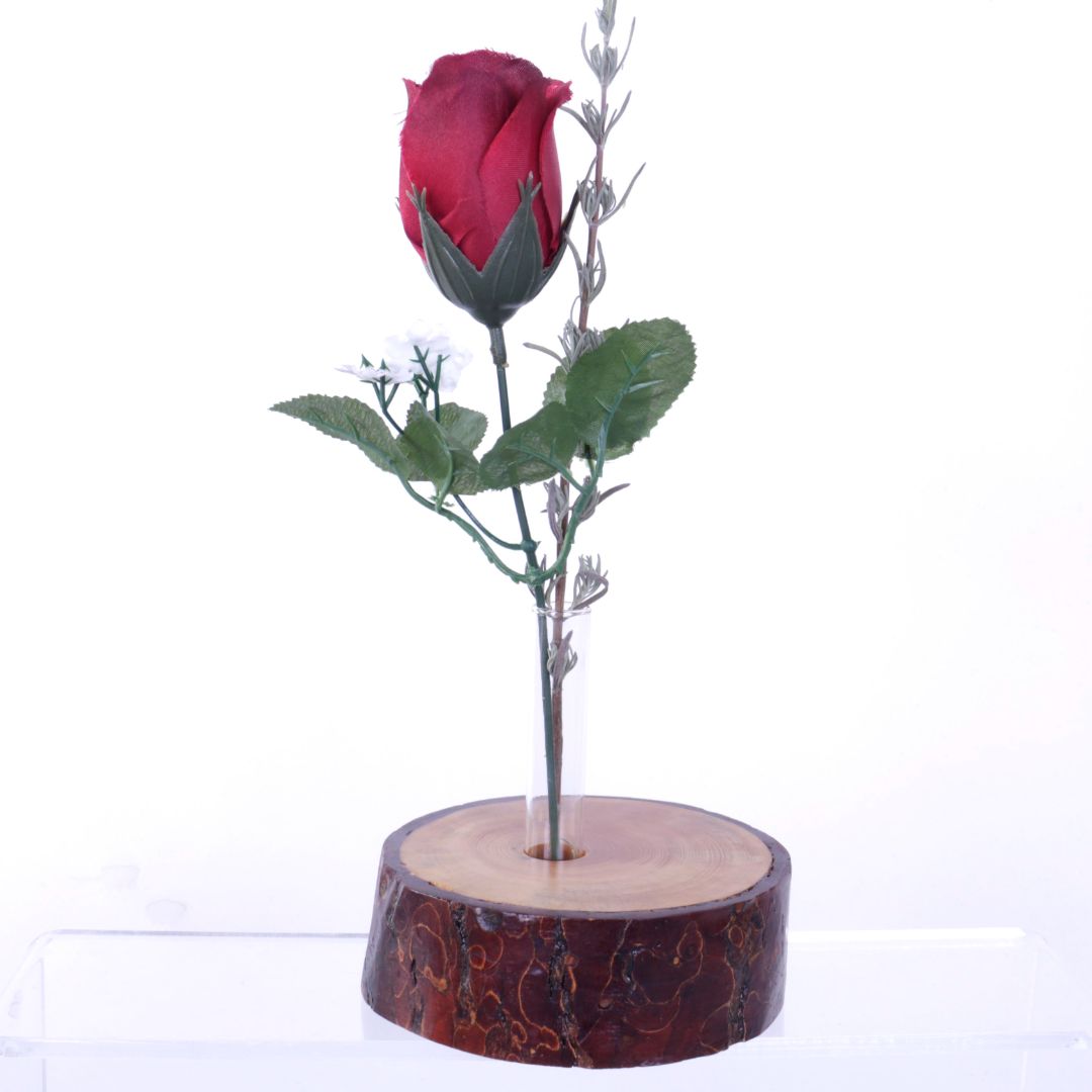 Wood Base with Glass Flower Holder
