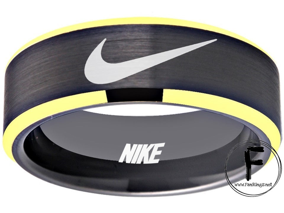 Nike Ring matte Blue & Gold Band Wedding Band #nike #nikeair #justdoit