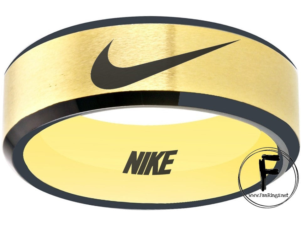 Nike Ring matte Blue & Gold Band Wedding Band #nike #nikeair #justdoit