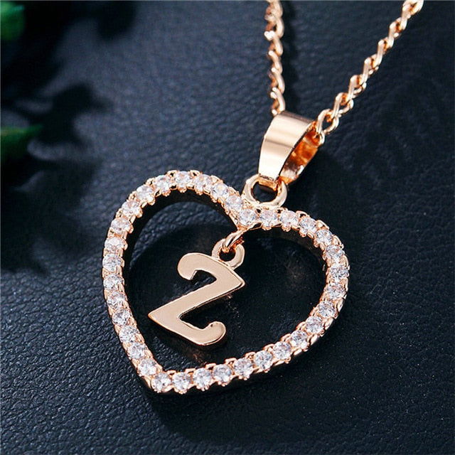 Romantic Heart Pendant with Rhinestones and Alphabet Letter Necklace