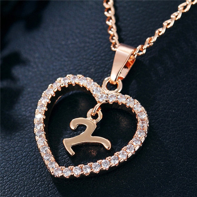 Romantic Heart Pendant with Rhinestones and Alphabet Letter Necklace