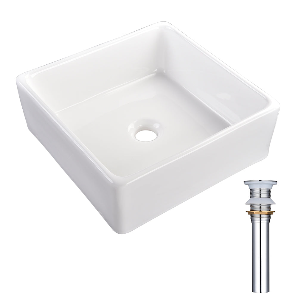  DIY Square Bathroom Vessel Sink wth Drain & Tray 15"x15" 