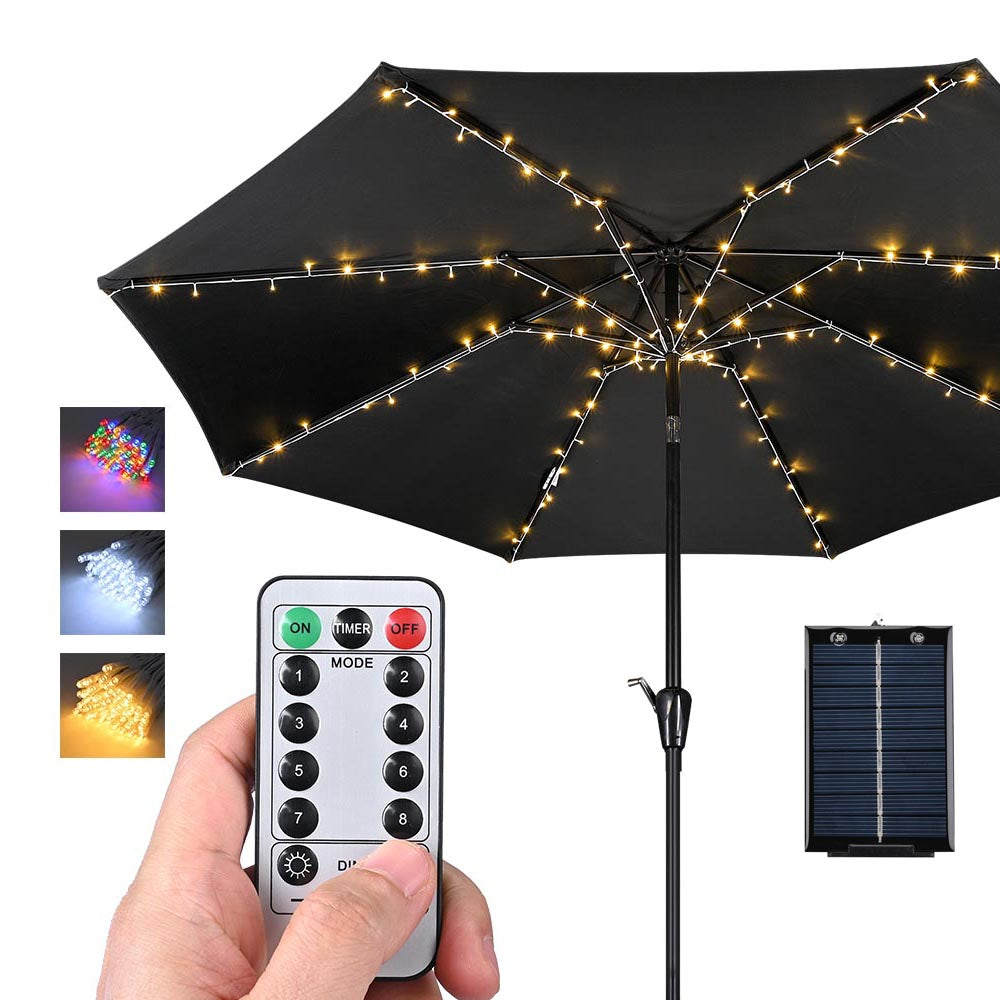  DIY Outdoor Umbrella Lights Solar Day Night Sensor 9-10ft 8-Rib 